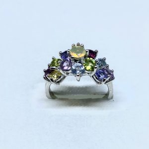 Inel argint floare cu opal si pietre semipretioase multicolore