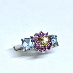 Inel argint floare cu pietre semipretioase multicolore